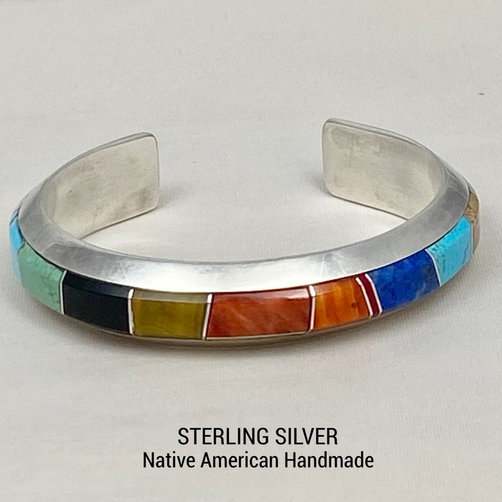 Signed-Cecil Henry Navajo Multistone Sterling Sil… - image 3